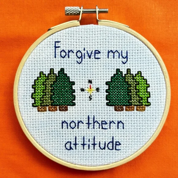 Noah Kahan “Northern Attitude” Lyrics 4-Inch Wooden-Framed Cross Stitch - Picture 4 of 6